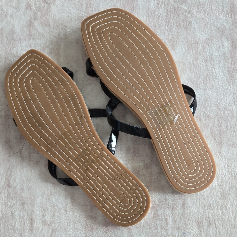 Tory Burch Black Patent Miller Espadrille-Style Slide Sandals - Picture 4 of 4